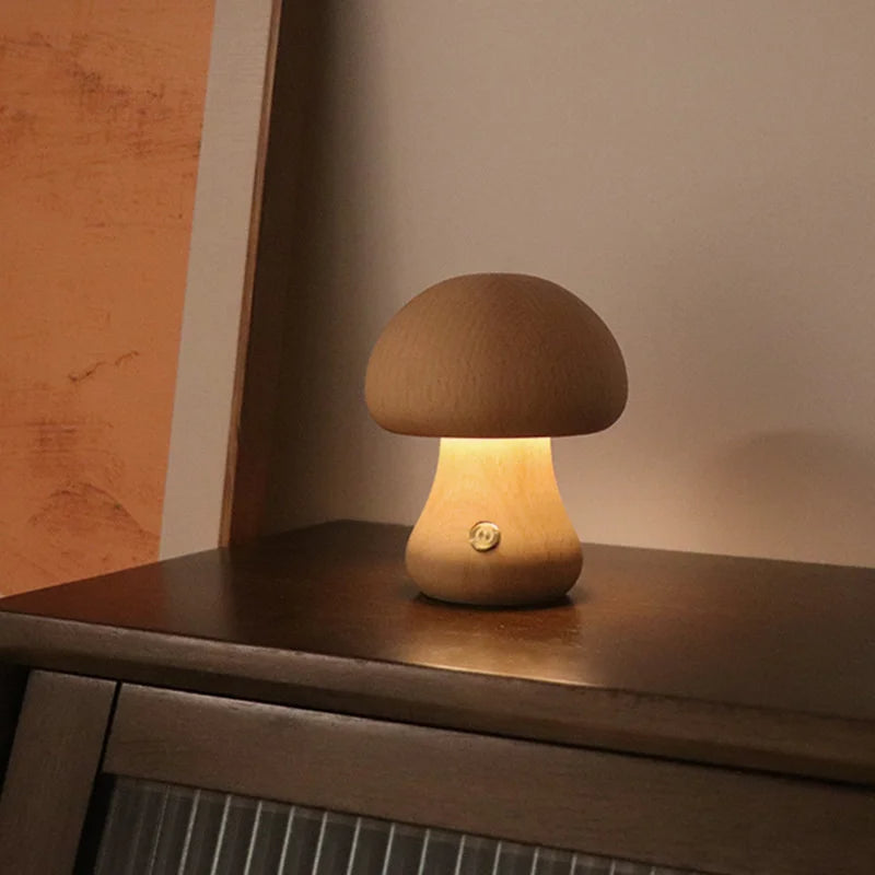 lampe-poser-bois-forme-champignon-led-01.jpg - Lampe de chevet de bureau