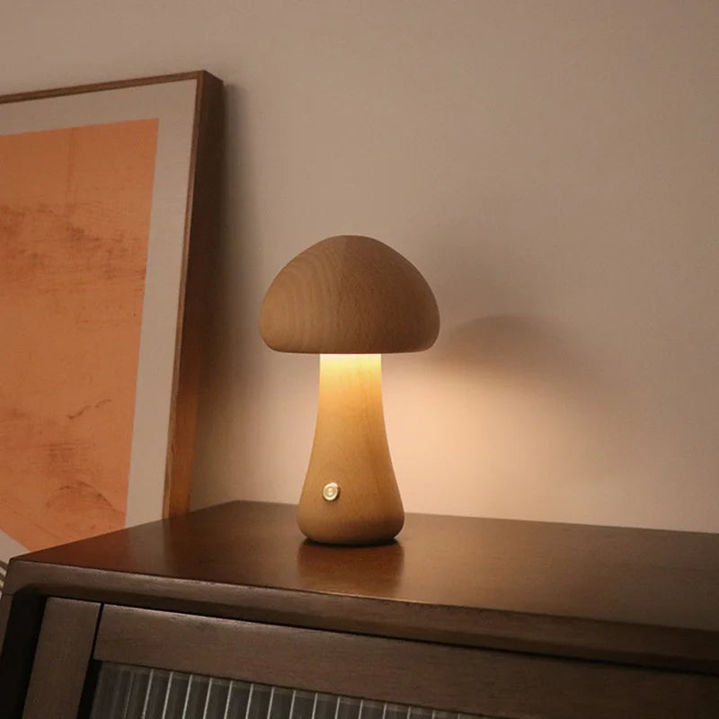 lampe-poser-bois-forme-champignon-led-03.jpg - Lampe de chevet de bureau