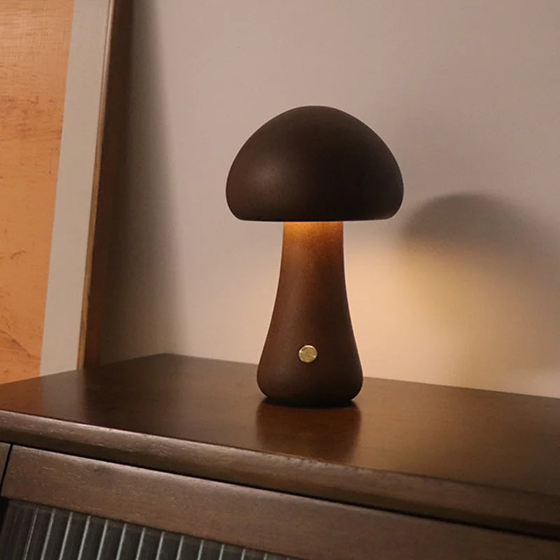 lampe-poser-bois-forme-champignon-led-04.jpg - Lampe de chevet de bureau