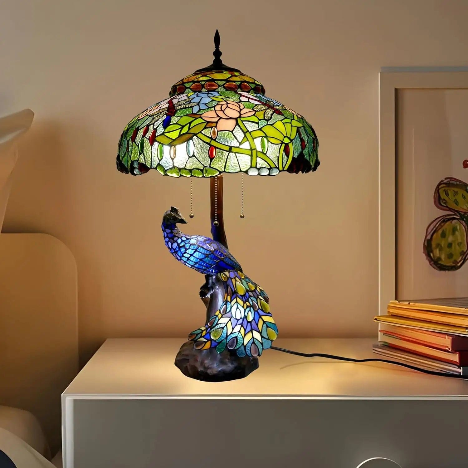lampe-tiffany-paon-au-bonheur-la-lampe-72073349300568.jpg - Lampe de chevet de bureau
