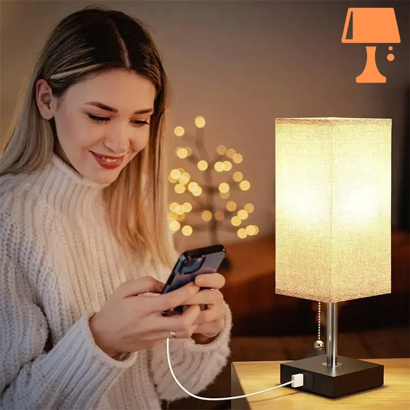 lampe-vintage-tissu.jpg - Lampe de chevet de bureau